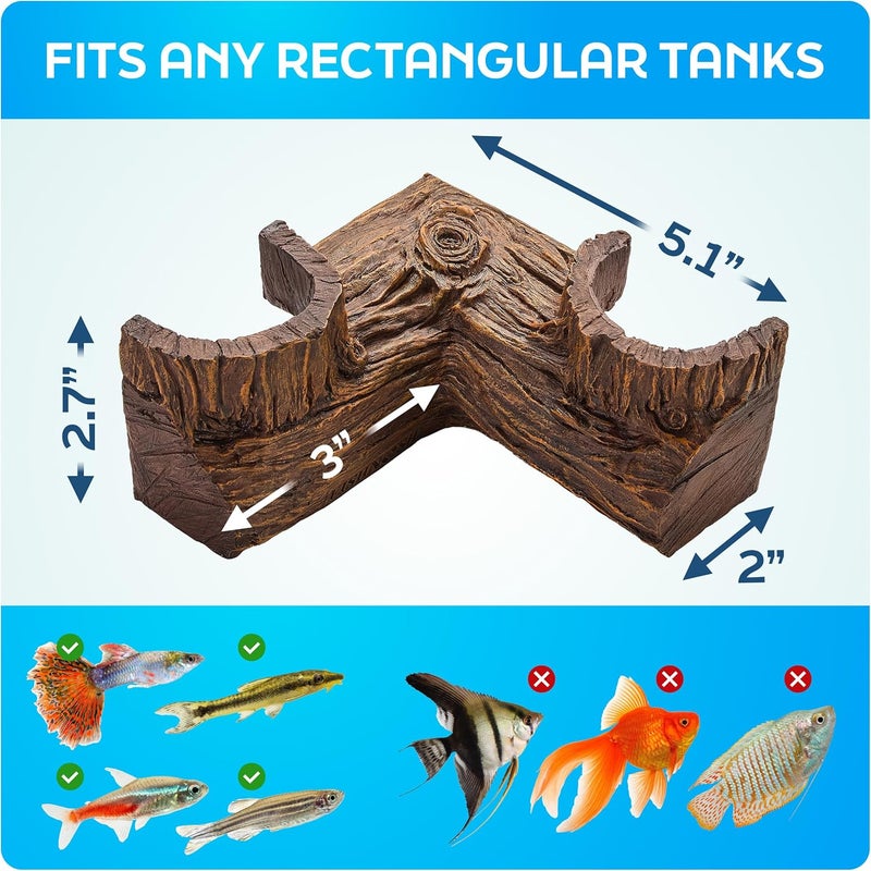 FISHNOSH Aquarium Cave | Natural-Looking Wood-Like BPA-Free Fish Tank Cave for Corners | 5.1” x 2” x 2.7” Fish Hideout for Aquarium | Guppy, Neon Tetra, Corydoras Catfish, Betta Hide | Tank Decor - Image 5